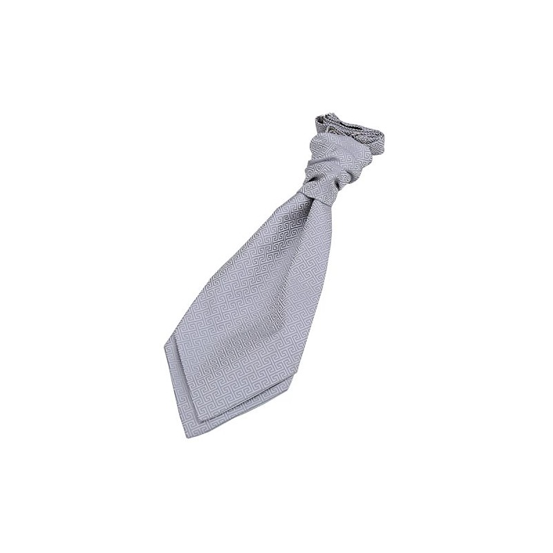 DQT Boys Greek Key Patterned Wedding Cravat Silver
