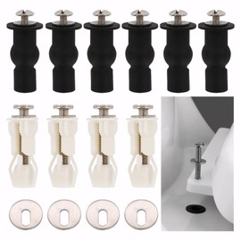10 Sets Toilet Seat Screws Replacement Kit, Stainless Toilet Seat Bolts with 4 Stainless Steel Buckles Tight Fit, No Rust, Easy to Install(Black Rubber Type * 6 + White Plastic Type * 4)