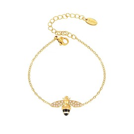 Dainty Honey Bee Charm Bracelet For Women Adjustable Chain Stainless Steel Cute CZ Insect Bumble Bee Stackable Link Bracelet Delicate Good Luck Jewelry Graduation Inspirational Gifts For Best Friend