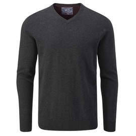 Charles Wilson Fine Knit Cotton Pullover with V-Neck for Men, Charcoal (0422)