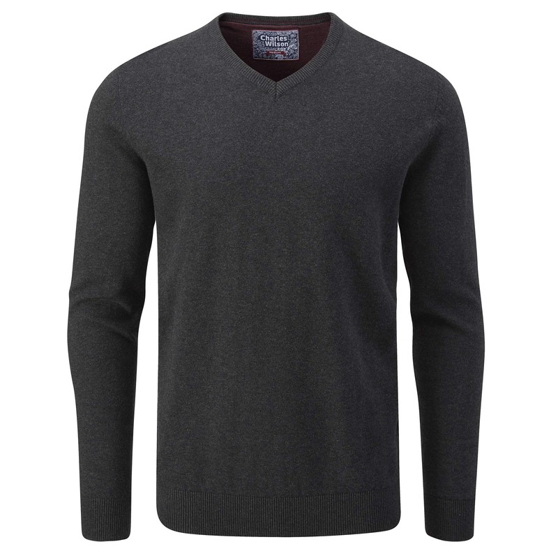 Charles Wilson Fine Knit Cotton Pullover with V-Neck for Men,