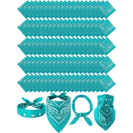 Unittype 100 Pieces Paisley Bandanas Bulk Unisex Cowboy Bandanas Assorted Headband Square Scarf for Party Costume (Teal Color,Classic)