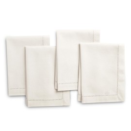 Encasa Cotton Fabric Napkins with Hemstitch, Set of 4, Plain Natural Colour, Size 43 x 43 cm, Napkins for Dining Table Decoration, Washable and Reusable