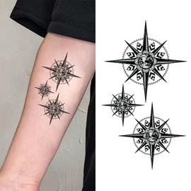 Oottati 2 Sheets Tiny Small Temporary Tattoos For Women Men Finger Hands Neck Wrist Face, Cute Long Lasting Cartoon Fake Tattoo Stickers For Kids Boys Girls Compass Cross Star Flower