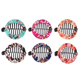 Numblartd 6Pcs Bohemia Round Plastic Wrapped Cloth Banana Hair Clip Hair Comb - Fashion Fish Shape Side Combs Shark Clip Ponytail Holder Hair Clincher Hairgrip Hair Accessories for Women (Large)