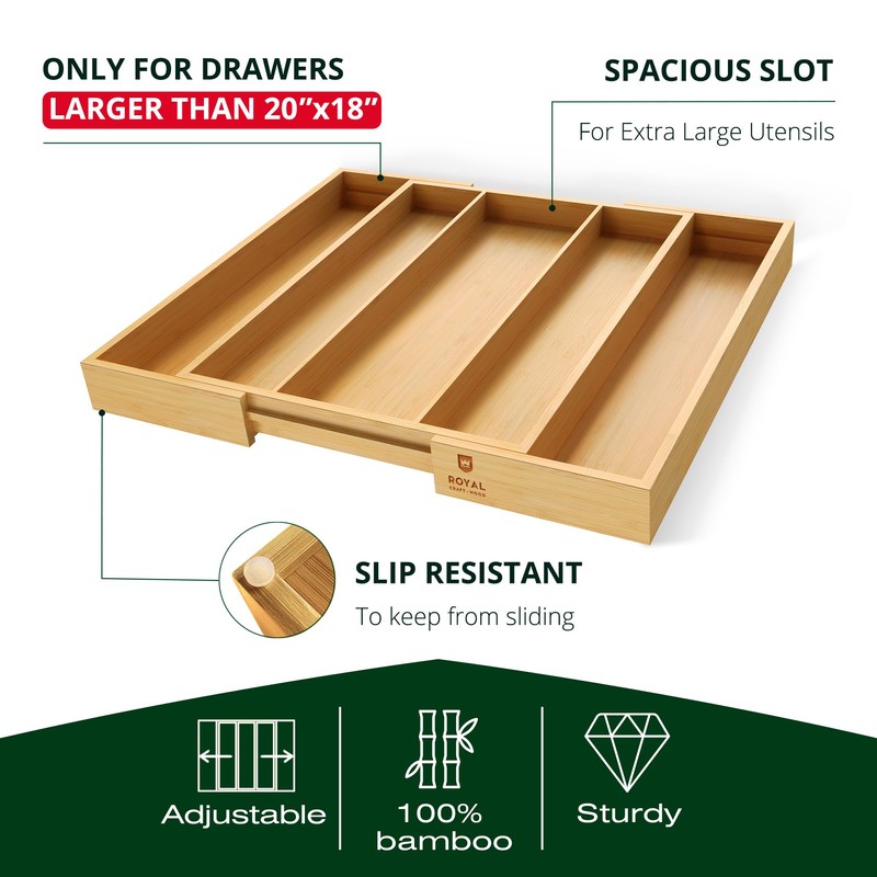 ROYAL CRAFT WOOD Bamboo Kitchen Drawer Organizer - Utensil Drawer