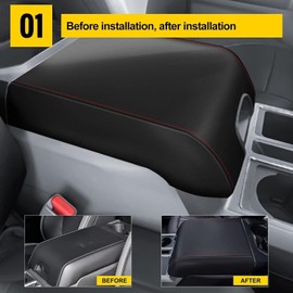 AOMSAZTO Armrest Covers for 2015-2020 Ford f-150 Black with red Stiches