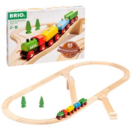 BRIO Classic 65th Anniversary Wooden Train Set - 32-Piece FSC-Certified Wood Train Set - Includes Wooden Trains, Wagons, Bridge & Tracks - Compatible Classic - Kids Ages 2 & Up