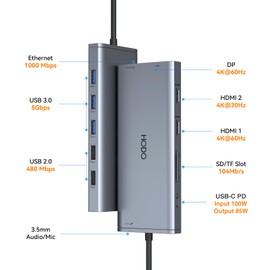 USB C Docking Station Dual Monitor for Dell HP Lenovo Surface Laptop USB Hub for Laptop Adapter, Docking Station Dual Monitor HDMI USB C Dongle with 2 HDMI DP 5 USB Ports 100 W PD SD TF Ethernet Audio