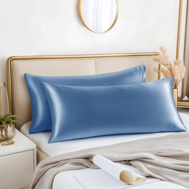 BEDELITE Body Pillow Cover Satin Pillowcase for Hair and Skin, Super Soft and Cooling Body Pillow Pillowcase 2 Pack, Breathable Silky Full Long Pillow Case Cover(20"x54" Body Size, Airy Blue)