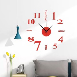 SEEK RARE DIY Wall Clock Silent Frameless Wall Clocks Battery Operated 19.7 Inch Red Acrylic Wall Clock Sticker Modern Wall Clocks for Living Room Kitchen Bedroom Office (M)