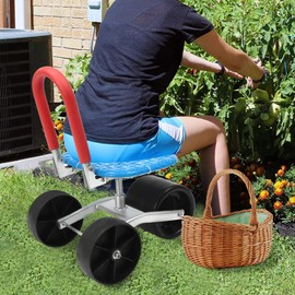 Garden Cart Rolling Stool with Wheels, Garden Cart with Seat and Wheels, Wheeled Garden Cart with Seat, Adjustable 360 Degree Swivel Seat, Stable Workseat Cart Adjustable Seat Height, Gardening Helper