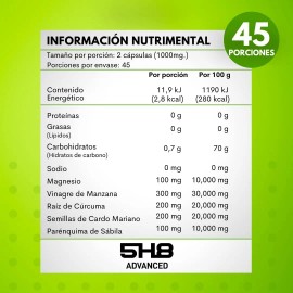 5h8 D-tox Vinagre De Manzana,curcuma,cardo Mariano 90pz Sabor Sin Sabor
