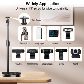 LenTok Telescopic Webcam Tripod Stand for Desk with Phone Holder, Desktop Webcam Mount Compatible with C922 C930e C920S C920 C615 C960 C920x Brio 4K, Table Phone Stand with 1/4'' Thread