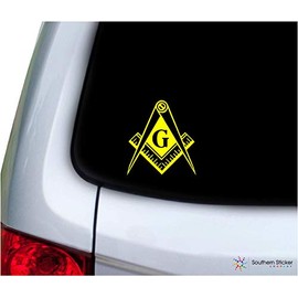 Southern Sticker Company Freemason Masonic Lodge Symbol 3.9x4.2 inches Size Laptop car Window Truck - Made and Shipped in USA (Yellow)