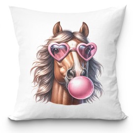 uinwk Funny Horse Pillow Covers 18x18, Trendy Preppy Bubblegum Decorative Pillow Covers for Girls Room Decor, Horse Gifts for Girls Women Lovers, Preppy Room Decor