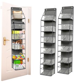 Jirktiy 2 Pack 6-Shelf Over The Door Hanging Pantry Organizer, Behind The Door Storage Organizer, with Clear Plastic Pockets, for Bedrooms, Closets, Bathrooms, Small Apartments, College Dorms (Grey)