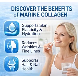 Hydrolyzed Fish Collagen Marine Capsules – Skin, Joint Health Support Supplement – 5000mg, 30 Capsules – Pure Fish Collagen for Healthy Skin, Hair, Nails, and Joints – Made in The UK