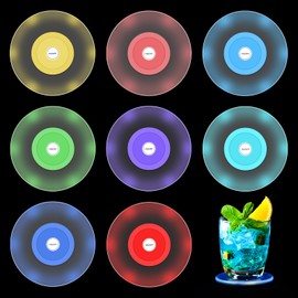 Joycabin Pack of 8 LED Coasters, Colourful LED Coasters, Luminous with 7 Light Modes, Drinks Coasters, Waterproof Luminous Coasters for Parties, Weddings, Bar, Christmas