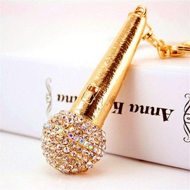 Reizteko Crystal Microphone Pendant Keychain Simulation Mic Shaped Keyring Fashionable Bag Charm Stylish Accessory for Music Lovers Decor