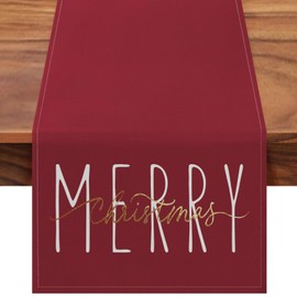 ONWAY Merry Christmas Gold Table Runner Winter Xmas Holiday Kitchen Dining Farmhouse Table Decor for Indoor Outdoor Home Party Decorations 13x72 Inch Red