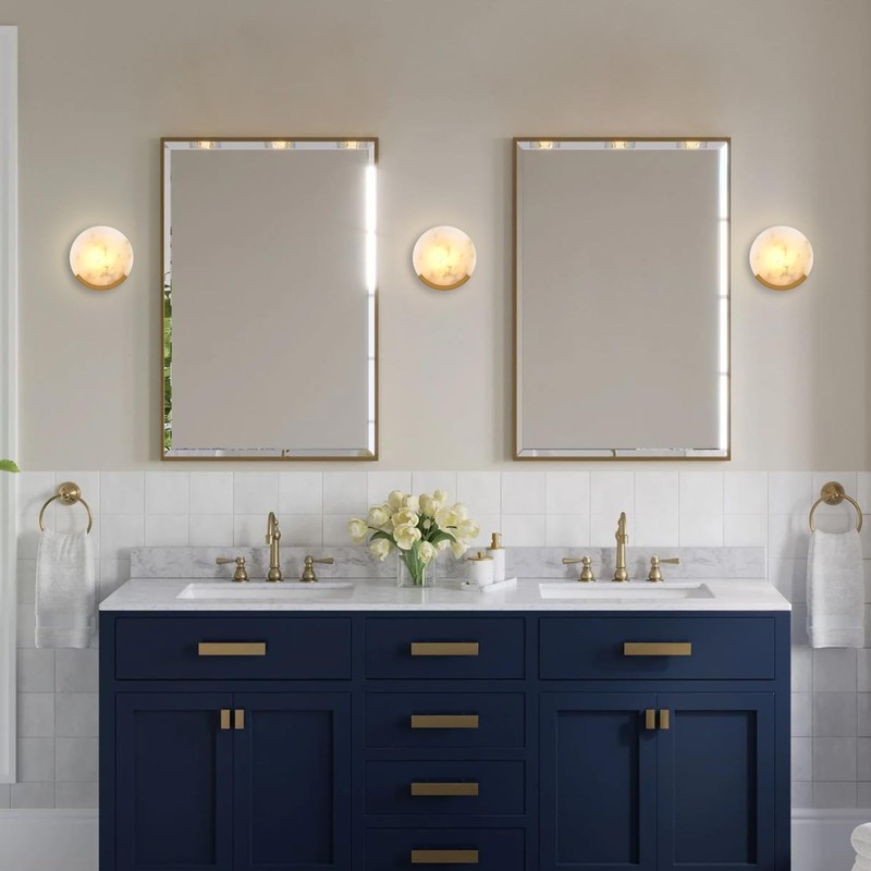 VANZARLA Gold Modern Wall Sconces for Bathroom, 1-Light Alabaster Sconce