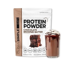 Clean Simple Eats Whey Isolate Protein Powder, Brownie Batter, Naturally Sweetened, Zero Added Sugar, 20g 100% Grass Fed Protein Powder with Digestive