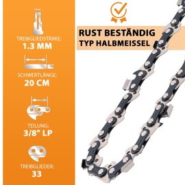 Eyoloty Pack of 4 Saw Chains 20 cm 3/8 Inch LP Pitch 1.3 mm 33 Drive Links Chainsaw Chain Compatible with Alpina, Bosch, Einhell, Ferrex, Florabest, Gardol, Greenworks, Ryobi, Stiga and More