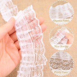 White Bulk Lace Ruffle Trim for Crafts 1-5/8"x10yd 2-Layer Pleated Edge Lace Ribbon