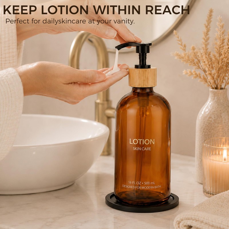TBWIND 4 Pack 16oz Amber Glass Shampoo Dispenser Set with