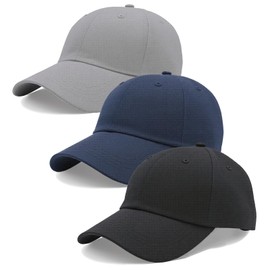 Hatwell 3 Pack Unisex Cotton Baseball Cap, Adjustable Plain Cap for Men Women, Outdoor Activities, Golf, Black+Grey+Navy Blue