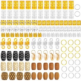 133 PCS Hair Jewelry for Braids Gold Hair Cuffs for Locs Hair Coils Rings Dreadlock Accessories Shells Imitation Wood-Like Hair Tube Beads for Women H