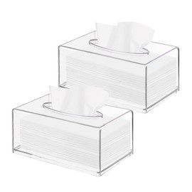 Chris.W 2 Pack Clear Tissue Dispenser Box, Facial Acrylic Tissue Box Cover Holder, Napkin Organizer for Bathroom Kitchen Office Room, Rectangle Dryer Sheet Holder Mask Case Holder