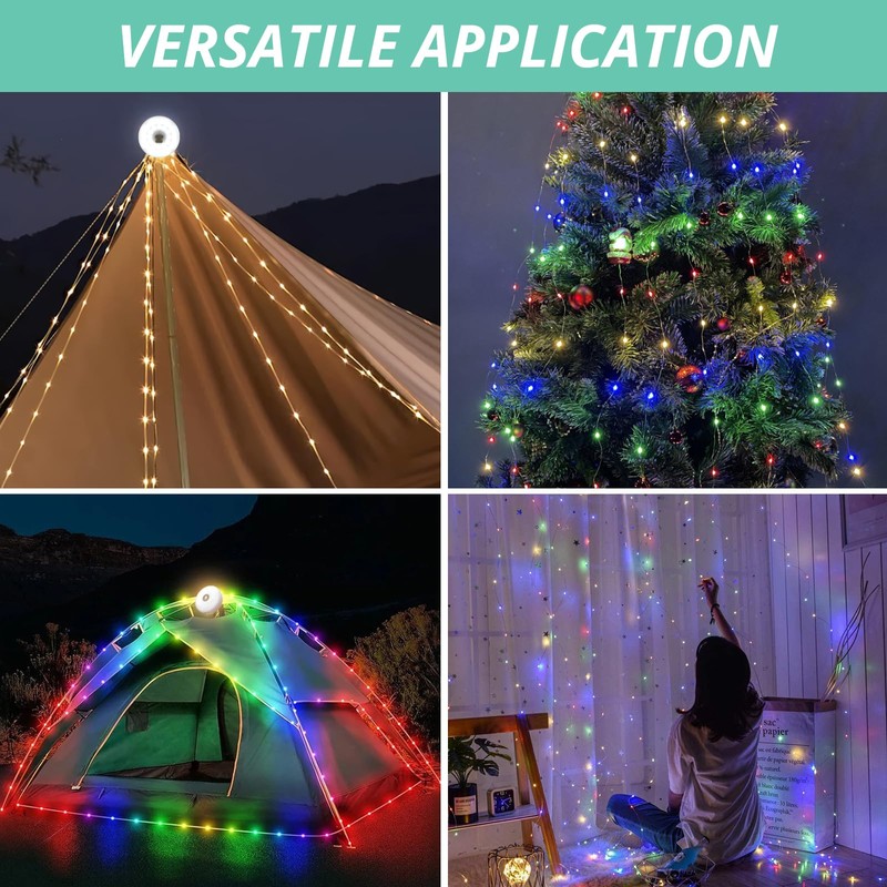 VINTEAM 22ft RGB String Lights, Waterproof Portable Tent Light with