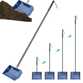 Kalekey Heavy Duty Chicken Coop Rake and Scoop, 15 Inch Extra Large Chicken Coop Rake with Adjustable Stainless Steel Handle (25 to 73 Inch)，Metal Multi-Use Cleaning Shovel for Coops, Beach（Blue）