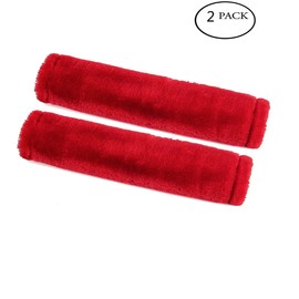 Alyphyly Soft Faux Sheepskin Seat Belt Shoulder Pad for a More Comfortable Driving, Compatible with Adults Youth Kids - Car,Carmera Backpack Straps 2 Packs，Red
