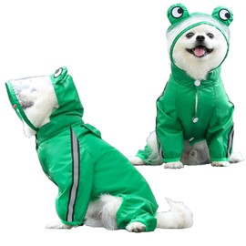 Yorakudo Dog Raincoat, Dog Raincoat, Dog Clothes, Pet Rainwear, Compatible with Rainy Season, Includes Reflective Tape, Easy to Put On, Lead Hole, Hat Included, Breathable, Fully Waterproof, Durable,