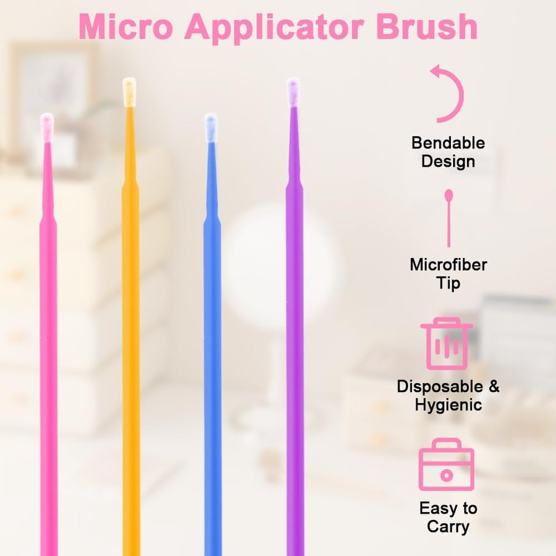 Pack of 400 Disposable Micro Brushes Eyelash Extensions, Micro Applicators