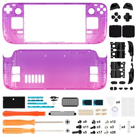 eXtremeRate Gradient Translucent Purple Rose Red Faceplate Back Plate Shell for Steam Deck LCD Handheld Console Replacement Housing Case Custom Full Set Shell Buttons for Steam Deck - Console Without