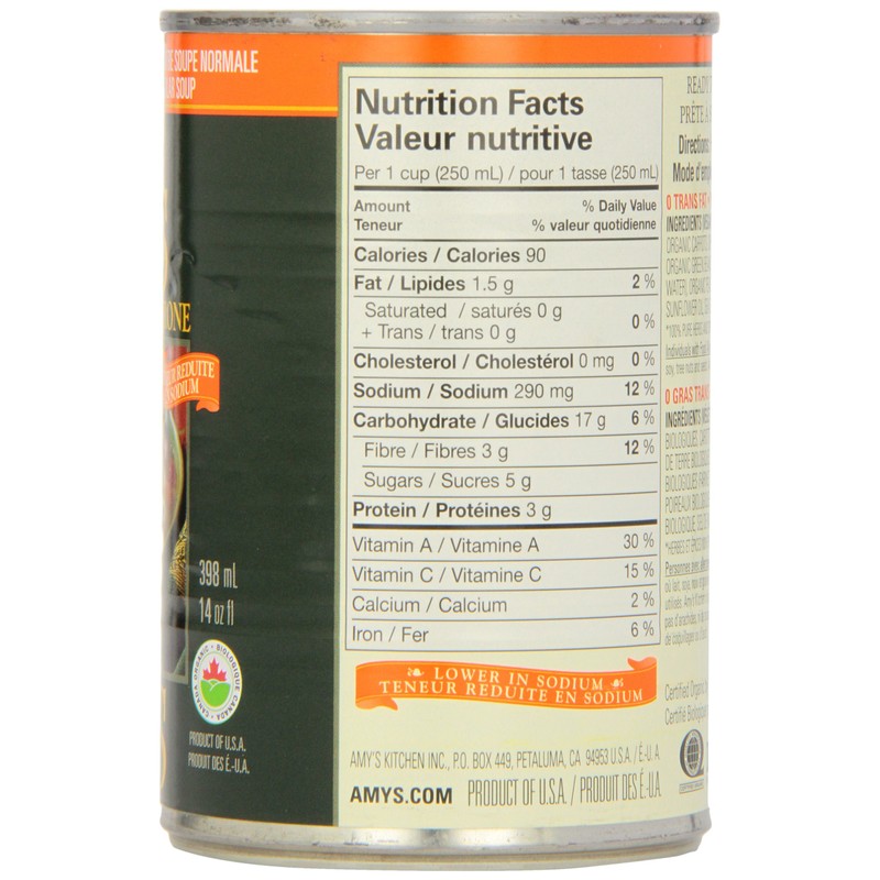 Amy'S Kitchen Organic Light In Sodium Minestrone Soup, 398 ml
