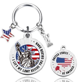 Patriots Gifts American Flag Keychain - America Statue Of Liberty Design Keychains with Star Pendant, Inspirational Usa Souvenir Stainless Steel Keyring for Men Women
