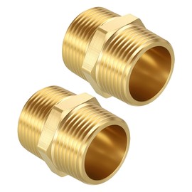 Kozelo Pack of 2, 1" Male NPT to 1" Male NPT Solid Brass Hex Nipple Hose Connectors, Male Pipe Adapter for Pipe Leak Repair, Bathroom Remodeling, Tool Extensions, Compression