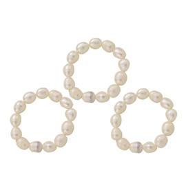 Bkemkri Pack of 3 Pearl Rings for Women, Elastic Oval Pearl Rings, Multi Pearl Rings, High Quality Freshwater Pearl Jewellery, Natural Pearl Rings, Fashion Jewellery Gift for Women and Girls, Pearl,