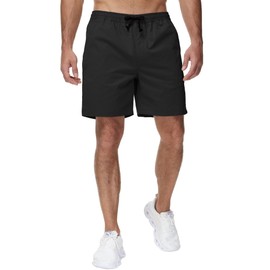 Yundobop Men's Casual 7 Inch Shorts Twill Drawstring Summer Beach Stretch Golf Shorts with Zipper Pockets Black 40