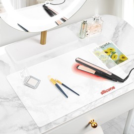 Silicone Makeup Mat for Vanity, 21.7" x 11.8" Heat Resistant Vanity Mat, Easy to Clean Water Vanity Protector Mat, Portable Heat Mat for Curling Iron for Use while Traveling (White Translucent)