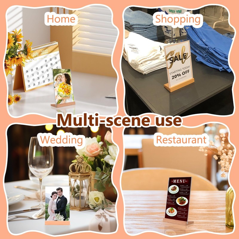 Folgtek 4-pack Clear Acrylic Sign Holder, Multipurpose T-Shape Table Stands