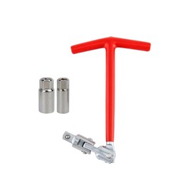 T-Handle Joint Spark Plug Socket Wrench with Non-slip Rubber, Universal Head 16mm (5/8") & 21mm (13/16") Hexagonal Sleeve Socket Removal Installer Tool for Motorcycles Motor Car Vehicles ( Red 3 Pack)