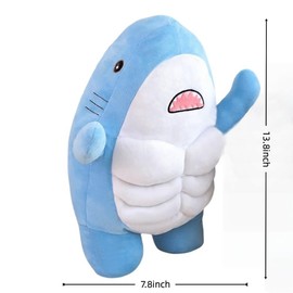 NCAIUNAE Muscle Shark Stuffed Animal - Cute 3D Muscle Shark Pillow Plush Toy，Gifts for Kids - 13.8inches（Blue）