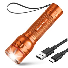 GEARLITE GEARLITE Taschenlampe LED Aufladbar, 2000 Lumen LED Taschenlampe Kinder mit 3 ModiZoombare Mini Taschenlampe mit Langer Laufzeit, IP65 Wasserdicht Flashlight fr Camping Angeln Notfall Outdoor-Orange