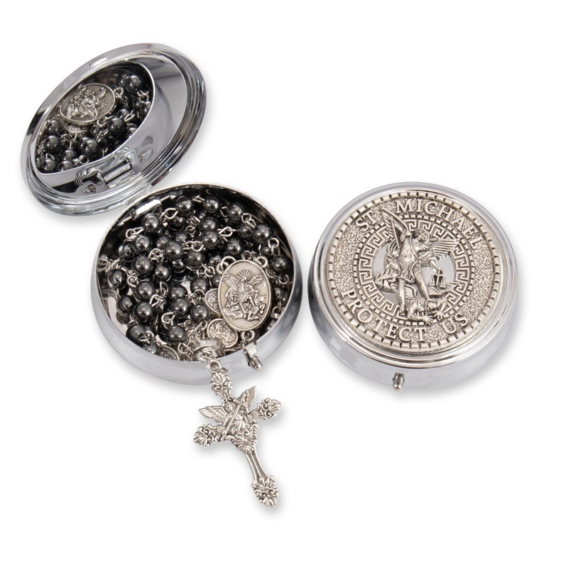 Nazareth Store St Michael Rosary Hematite Stone Beads Necklace Metal